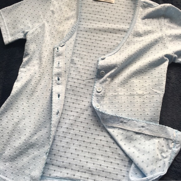 Baby Blue Pointelle Button-up Tee - Picture 4 of 7